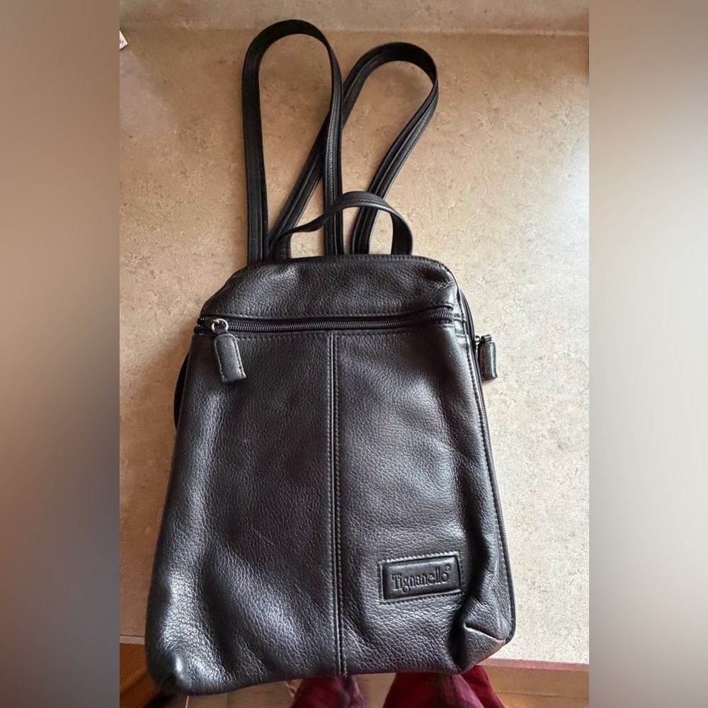 Tignanello Black Leather Backpack Purse